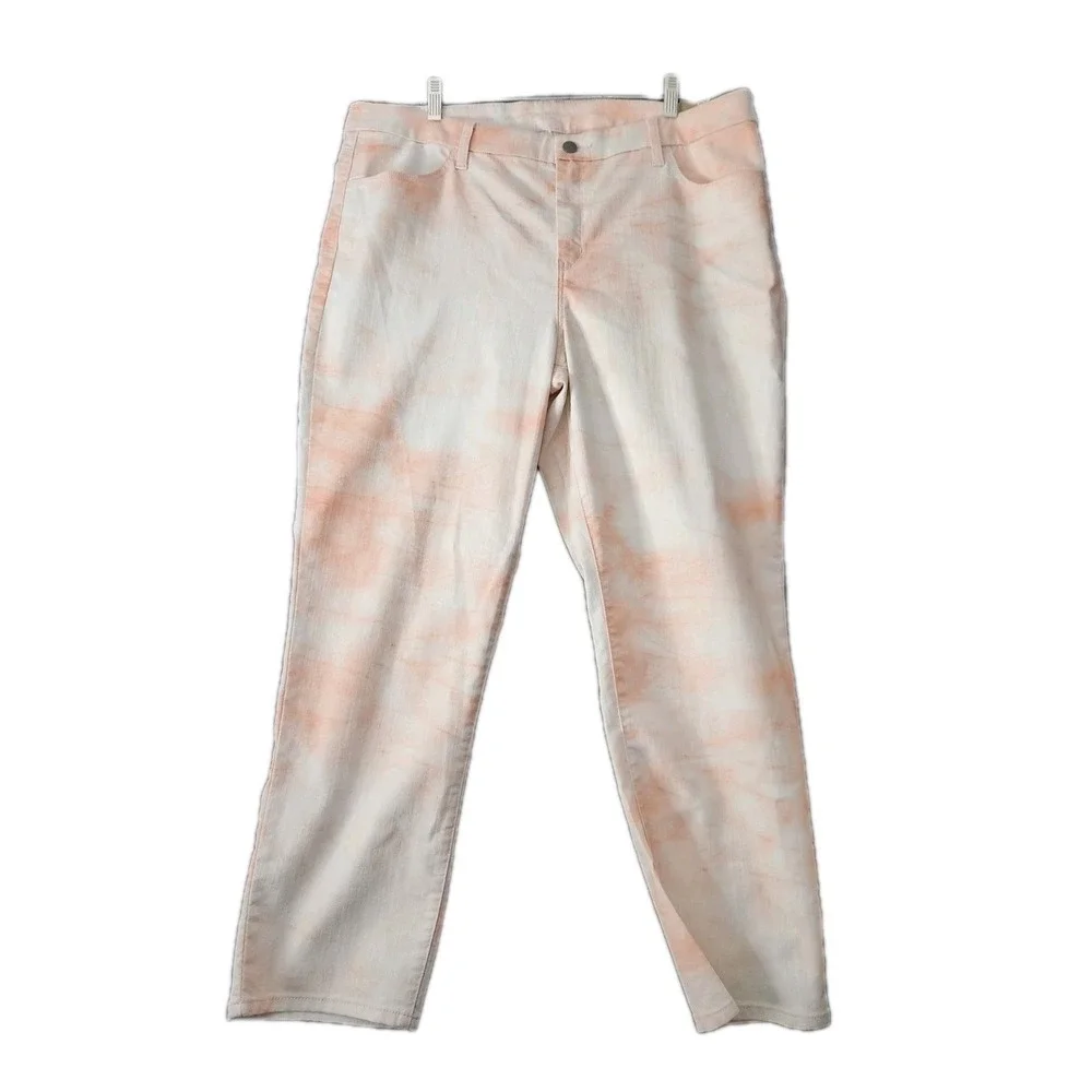 Chicos Perfect Stretch Girlfriend Slim Leg Ankle Peach White Tie Dye Jeans XL